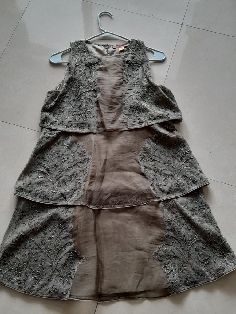 Anthropologie Embroidered Layered Sleeveless Dress Gray